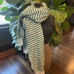 Green and White Striped Scarf